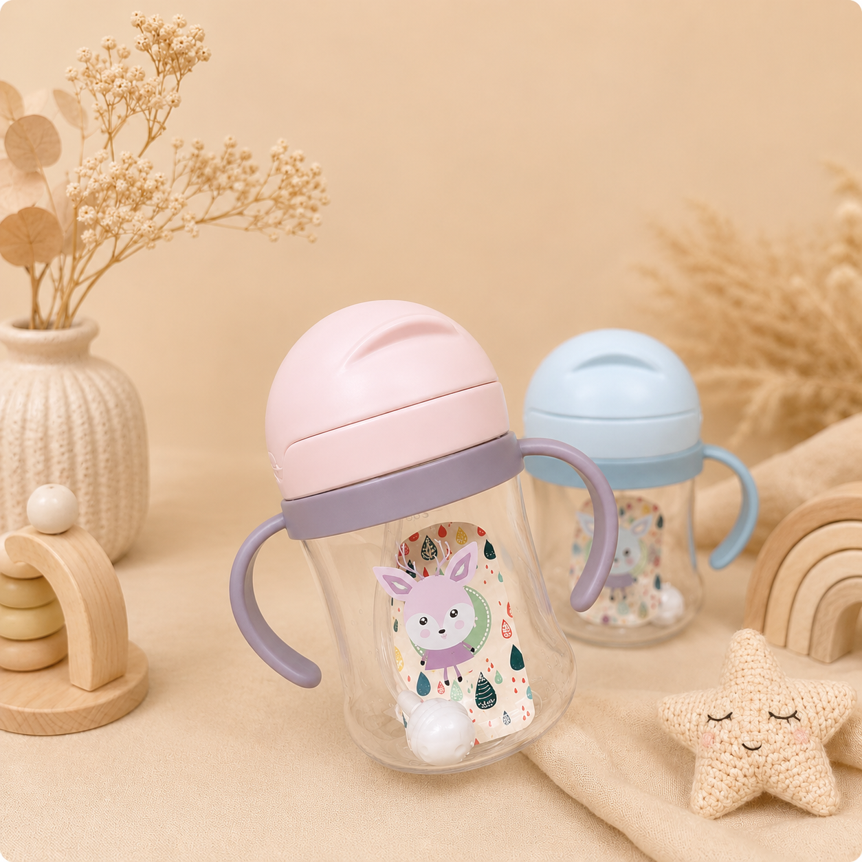 Vaso Anti derrame con Pajita y Asas para Bebés Caracolillos