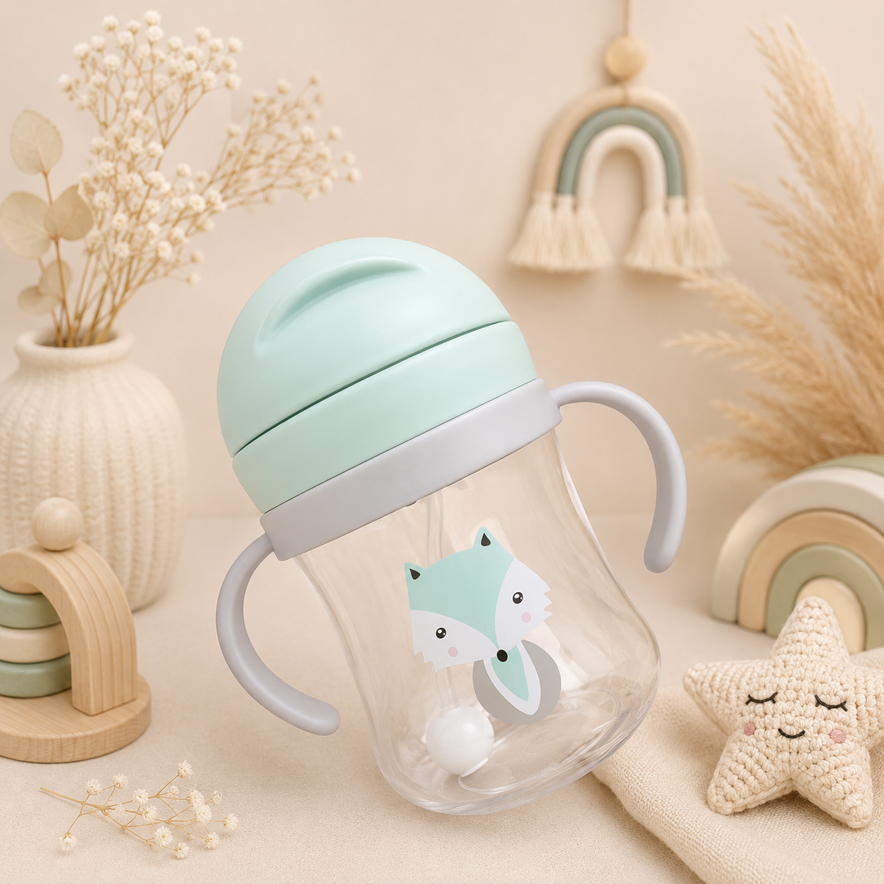 Vaso Anti derrame con Pajita y Asas para Bebés Caracolillos