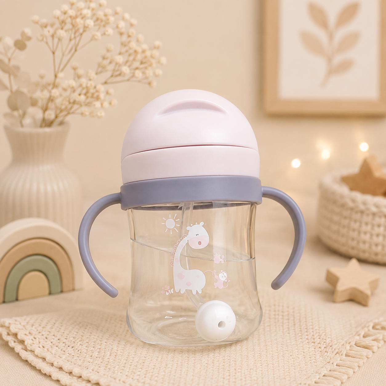 Vaso Anti derrame con Pajita y Asas para Bebés Caracolillos