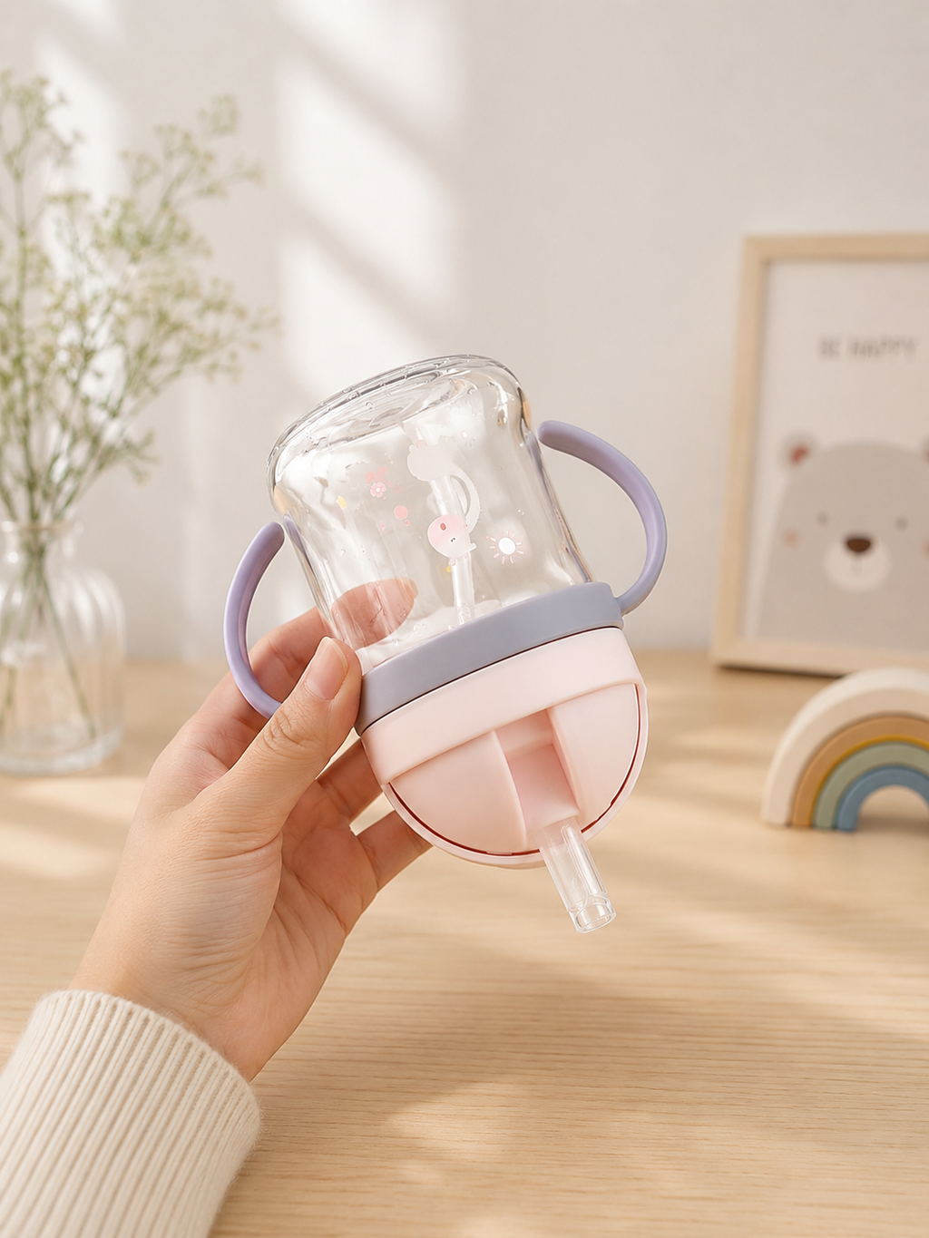 Vaso Anti derrame con Pajita y Asas para Bebés Caracolillos